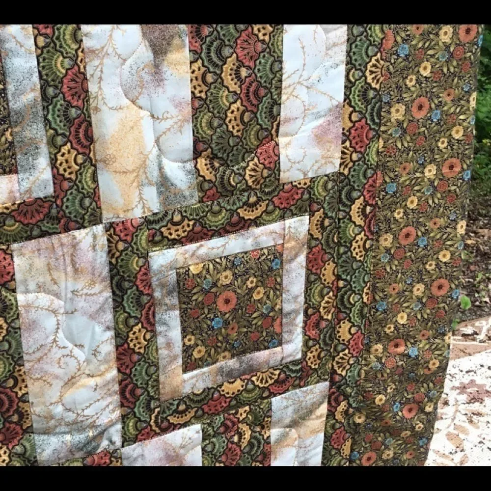 NWT. Hands Crafted Greens & Gold Quilt
